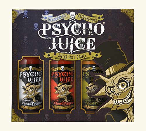 Psycho Juice Geschenkbox – Extreme Ghost Pepper Collection 1 von Dr. Burnorium's Psycho Juice