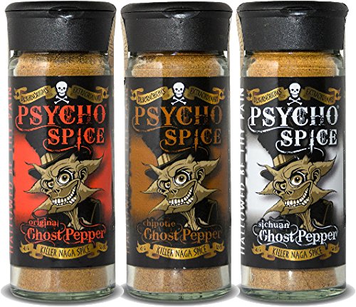 Psycho Spice Combo - 1 x Original Ghost Pepper, 1 x Chipotle Ghost Pepper, 1 x Sichuan Ghost Pepper Psycho Spice Combo - 1 x Original Ghost Pepper, 1 x Chipotle Ghost Pepper, 1 x Sichuan Ghost Pepper von Psycho Juice