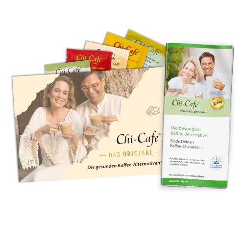 Chi-Cafe Probierpaket I 5 Musterbeutel für je 2 Tassen Kaffee I Chi-Cafe-Flyer I Produktvariationen: Chi-Cafe balance + classic + bio + proactive + free, ReiChi Cafe I Vegan von Dr. Jacob's