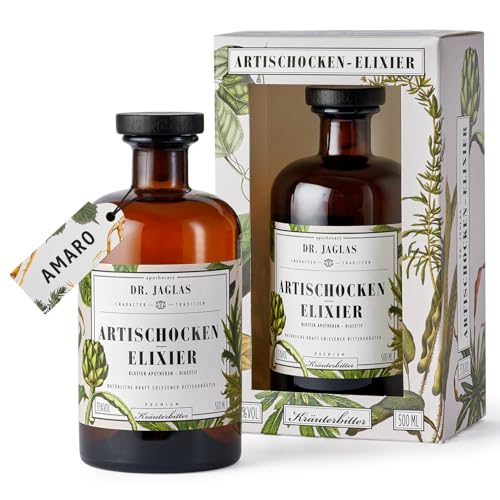 Dr. Jaglas Artischocken Elixier 500ml - Kräuterlikör - pur oder als Gin-Alternative mit Tonic - Bitter Schnaps 35% Vol. mit Artischockenblättern von DR. JAGLAS