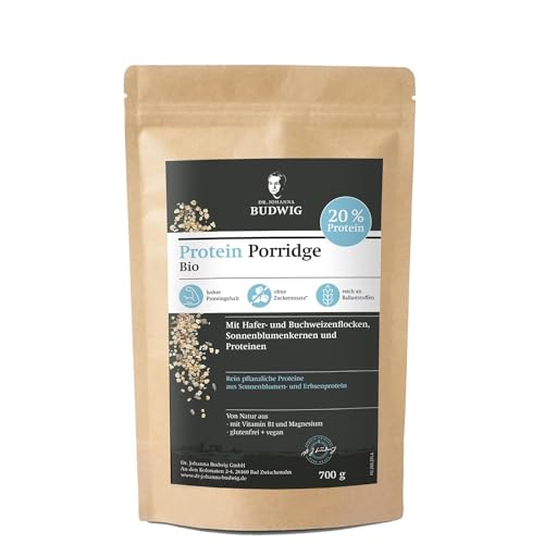 Dr. Budwig® Bio Protein Porridge ohne Zucker (700g) | Veganes Porridge aus Bio Haferflocken glutenfrei, Buchweizen Bio & Leinsamen Bio | Glutenfreie Haferflocken Bio | Protein Müsli ohne Zucker von Dr. Johanna Budwig