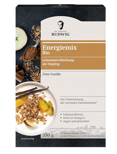 Dr. Budwig Energiemix Zimt-Vanille (350 g), Leinsamen-Mischung als Topping für Müsli oder Porridge, reich an ungesättigten Omega-3-Fettsäuren, glutenfrei, laktosefrei und vegan von Dr. Johanna Budwig