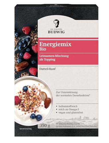 Dr. Budwig Energiemix Dattel-Hanf (350 g), Leinsamen-Mischung als Topping für Müsli oder Porridge, reich an ungesättigten Omega-3-Fettsäuren, glutenfrei, laktosefrei und vegan von Dr. Johanna Budwig