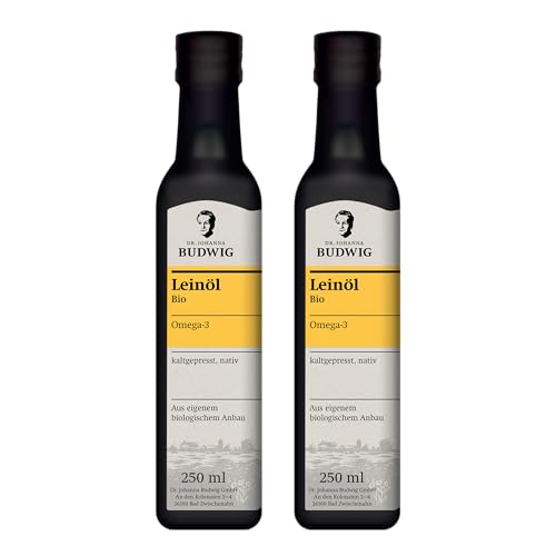 Dr. Budwig® Leinöl Bio kaltgepresst (2x 250ml) - Omega 3 hochdosiert aus Leinsamen Bio, ungefiltert aus 100% nachhaltigem Anbau - Leinsamenöl Omega 3 vegan flüssig, Omega 3 Öl, Omega 3 für Kinder von Dr. Johanna Budwig