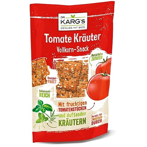 Dr. Karg Vollkorn-Snack Tomate Kräuter - knusprig, vegan, Snack mit würzigem Basilikum, Rosmarin sowie Oregano, 10 x 110 g Beutel von Dr Karg