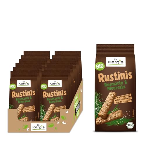 Dr. Karg’s BIO Hütts Vollkorn-Knabberei Rosmarin & Meersalz - knusprig, vegan, Knuspergebäck aus Dinkelollkorn, würzigem Rosmarin sowie nativem Olivenöl extra, ofengebacken, ohne Zusatzstoffe, 12x125g von Dr. Karg