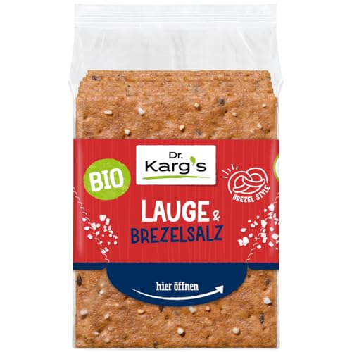 Dr. Karg’s BIO Knäckebrot Lauge & Brezelsalz – dünn knusprig, vegan, Brezel-Style, mit grobem Brezelsalz, reich an Ballaststoffen, 100% Vollkorn & mit natürlichen Zutaten, 10x200g von Dr. Karg