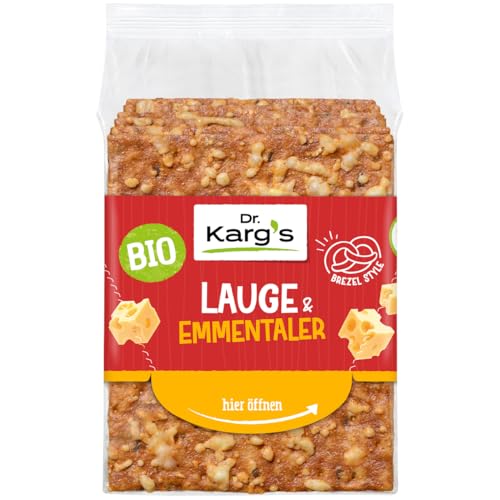 Dr. Karg’s BIO Knäckebrot Lauge & Emmentaler – dünn knusprig, vegetarisch, Brezel Style mit Emmentaler Käse, reich an Ballaststoffen, 100% Vollkorn & mit natürlichen Zutaten, 14x160g von Dr Karg