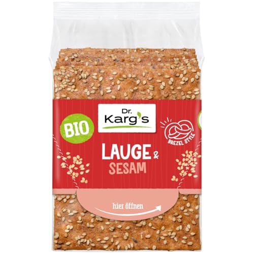 Dr. Karg’s BIO Knäckebrot Lauge & Sesam – dünn knusprig, vegan, Brezel-Style, mit nussigem Sesam, reich an Ballaststoffen, 100% Vollkorn & natürlichen Zutaten, 12x200g von Dr. Karg