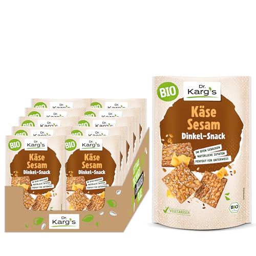 Dr. Karg’s BIO Vollkorn-Snack Dinkel Käse - knusprig, vegetarisch, Snack mit Dinkel & Käse sowie nativem Olivenöl extra, Dinkelmehl & ohne Zusatzstoffe, 10x110g von Dr. Karg