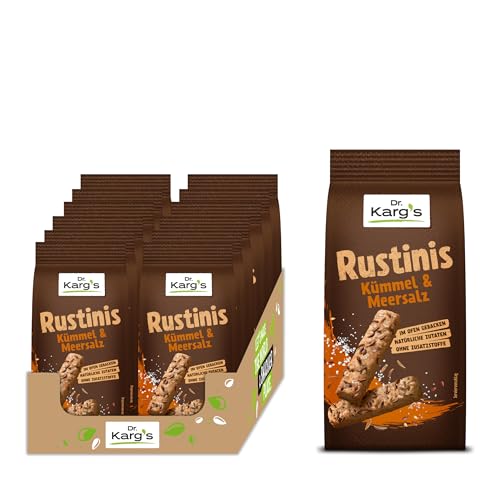 Dr. Karg’s Rustinis Vollkorn-Knabberei Kümmel & Meersalz - knusprig, vegan, Knuspergebäck aus Vollkorn, würzigem Kümmel, ofengebacken, ohne Zusatzstoffe, 12x125g von Dr Karg