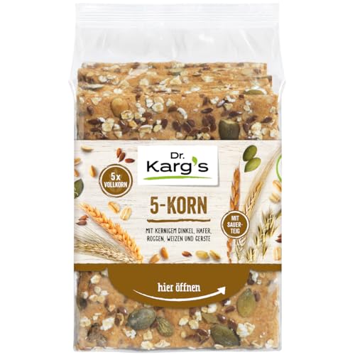 Dr. Karg’s Knäckebrot 5-Korn - knusprig, vegan, mit Hafer, Dinkel, Roggen, Weizen & Gerste, reich an Ballaststoffen, mit Sauerteig & ohne Zusatzstoffe, 10x200g von Dr. Karg