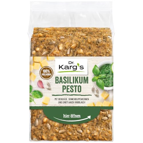 Dr. Karg’s Knäckebrot Basilikum Pesto - knusprig, vegetarisch, mit Bergkäse & Basilikum, reich an Ballaststoffen, 100% Vollkorn & ohne Zusatzstoffe, 10x200g von Dr. Karg