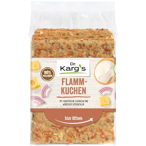 Dr. Karg’s Knäckebrot Flammkuchen - knusprig, vegetarisch, mit Emmentaler & Zwiebeln, reich an Ballaststoffen, 100% Vollkorn & ohne Zusatzstoffe, 10x200g von Dr Karg