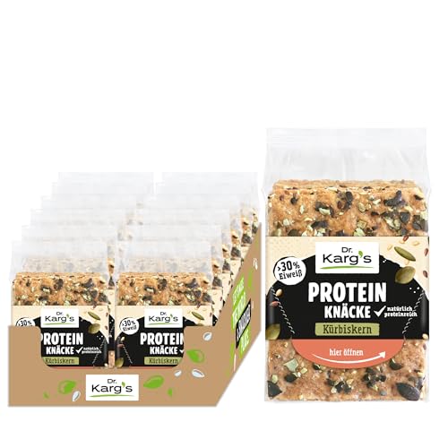 Dr. Karg’s Protein-Knäckebrot Kürbiskern - knusprig, vegan, mit mehr als 30% Protein & weniger Kohlenhydraten, proteinreich, extra viele Kürbiskerne, vegane Proteinquelle, ohne Zusatzstoffe, 12x150g von Dr. Karg