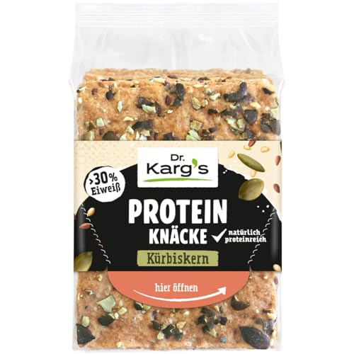 Dr. Karg’s Protein-Knäckebrot Kürbiskern - knusprig, vegan, mit mehr als 30% Protein & weniger Kohlenhydraten, proteinreich, extra viele Kürbiskerne, vegane Proteinquelle, ohne Zusatzstoffe, 12x150g von Dr. Karg