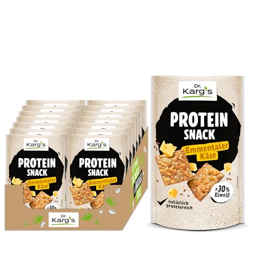 Dr. Karg’s Protein-Snack Emmentaler Käse - knusprig, vegetarisch, proteinreich, mit mehr als 30% Eiweiß & weniger Kohlenhydraten sowie würzigem Emmentaler, Proteinquelle ohne Zusatzstoffe, 14x85g von Dr. Karg