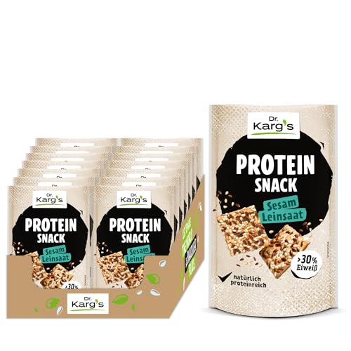 Dr. Karg’s Protein-Snack Sesam Leinsaat - knusprig, vegan, proteinreich, Snack mit mehr als 30% Eiweiß & weniger Kohlenhydraten sowie extra vielen Saaten, Proteinquelle, ohne Zusatzstoffe, 14x85g von Dr. Karg