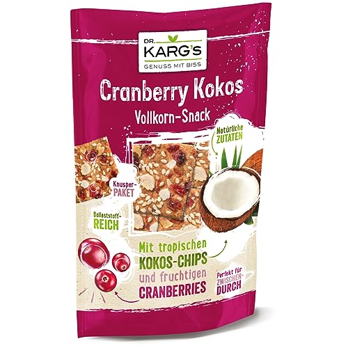 Dr. Karg’s Vollkorn-Snack Cranberry Kokos - knusprig, vegetarisch, Snack mit Kokos-Chips & Cranberries sowie Bienenhonig, 100% Vollkornmehl & ohne Zusatzstoffe, 10x110g von Dr Karg