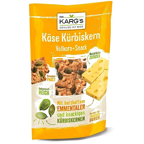 Dr. Karg’s Vollkorn-Snack Käse Kürbiskern - knusprig, vegetarisch, Snack mit Emmentaler & Kürbiskernen sowie nativem Olivenöl extra, 100% Vollkornmehl & ohne Zusatzstoffe, 10x110g von Dr. Karg