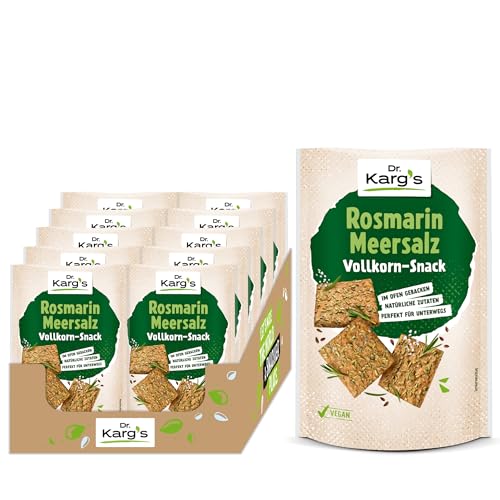 Dr. Karg’s Vollkorn-Snack Rosmarin Meersalz - knusprig, vegan, Snack mit Rosmarin & Meersalz sowie nativem Olivenöl extra, 100% Vollkornmehl & ohne Zusatzstoffe, 10x110g von Dr Karg