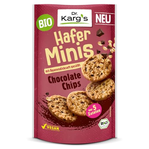 Dr. Karg’s glutenfreie Hafer Minis Chocolate Chips in Bio Qualität – aus nur 5 Zutaten, Haferflocken Basis, Süße aus Agavendicksaft, natürliche Zutaten, knusprig, vegan & ohne Zusatzstoffe, 14x85g von Dr Karg