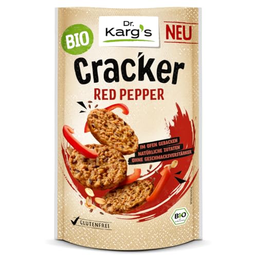 Dr. Karg’s glutenfreier Cracker Red Pepper in Bio Qualität – fruchtige Schärfe aus Paprika, im Ofen gebacken, natürliche Zutaten, vegan & ohne Geschmacksverstärker, 14x85g von Dr Karg