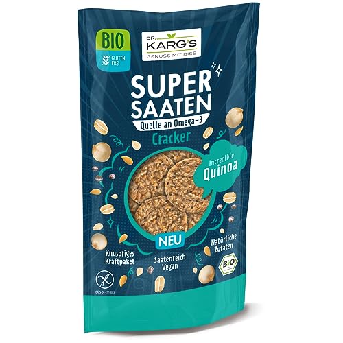 Dr. Karg’s glutenfreier Super Saaten-Cracker Quinoa in Bio Qualität – reich an Ölsaaten, knusprige Haferflocken, vegan, Cracker mit Quinoa, Quelle an Omega-3 & ohne Zusatzstoffe, 14x85g von Dr Karg