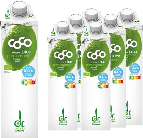 Dr. Antonio Martins - Bio Coco Juice Pure I 100% Reiner Kokoswasser Genuss - Natürlich Erfrischendes Coco Juice I Ohne Zusätze I Vegan I Glutenfrei I Perfekt für den Hydrations-Boost (6, 1000 ml) von Dr. Antonio Martins