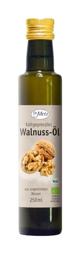 Bio Walnussöl - aus Frankreich, 250 ml • reich an Omega 3-Fettsäuren (10,6% Alpha-Linolensäure) • aus ungerösteten Bio-Walnüssen, kaltgepresst • milder und nussiger Geschmack von Dr. Metz