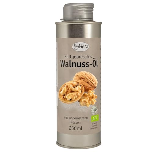 Bio Walnussöl - aus Frankreich, 250 ml • reich an Omega 3-Fettsäuren (10,6% Alpha-Linolensäure) • aus ungerösteten Bio-Walnüssen, kaltgepresst • milder und nussiger Geschmack von Dr. Metz