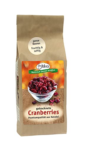Cranberries, getrocknet, mit Apfelsaft gesüßt, 200 g • ganze Beeren, nicht geschnitten • aus kanadischer Landwirtschaft Cranberries, getrocknet, mit Apfelsaft gesüßt, 200 g • ganze Beeren, nicht geschnitten • aus kanadischer Landwirtschaft von Dr. Metz