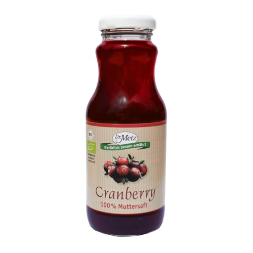 Cranberry 100% Muttersaft, Bio, 250 ml • aus 100% kanadischen Bio-Cranberries • ungesüßt, ohne Zusätze • schmeckt erfrischend fruchtig-herb von Dr. Metz