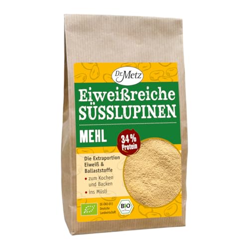 Eiweißreiches Süßlupinen-Mehl, Bio, 500 g • mit 34 % pflanzlichem Protein • aus deutschem Bio-Anbau • zur Eiweißanreicherung von Dr. Metz
