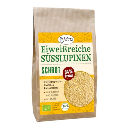 Eiweißreiches Süßlupinen-Schrot, Bio, 500g • mit 34% pflanzlichem Protein • aus deutschem Bio-Anbau • zur Eiweißanreicherung von Dr. Metz