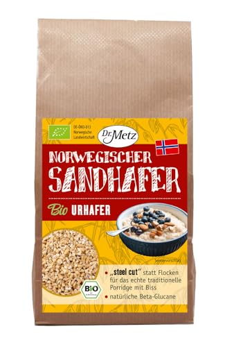 Norwegischer Sandhafer, Bio, 500 g • für das echte Porridge • Original steel cut für mehr Biss • aus norwegischer Bio Landwirtschaft von Dr. Metz