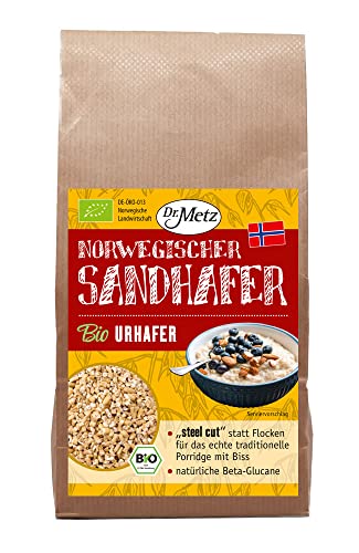 Norwegischer Sandhafer, Bio, 500 g • für das echte Porridge • Original steel cut für mehr Biss • aus norwegischer Bio Landwirtschaft von Dr. Metz