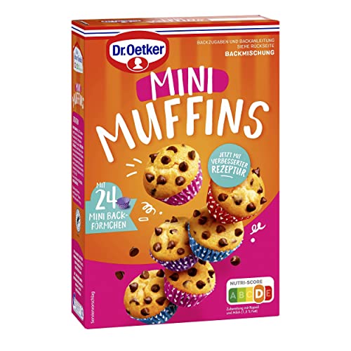 Dr. Oetker Mini Muffins, 4er Pack (4 x 280 g), Backmischung für Rührteig mit Schokotropfen, zum Zubereiten von 24 Mini Muffins, inkl. Mini-Papierbackförmchen von Dr. Oetker