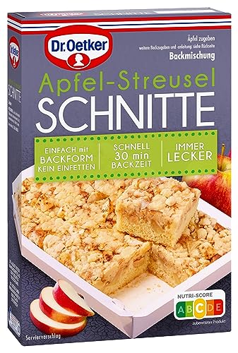 Dr. Oetker Apfel-Streusel Schnitte, 8er Pack (8 x 355 g), Backmischung für kleinen Apfel-Blechkuchen mit Streuseln, gelingsichere Zubereitung, mit Backform von Dr. Oetker