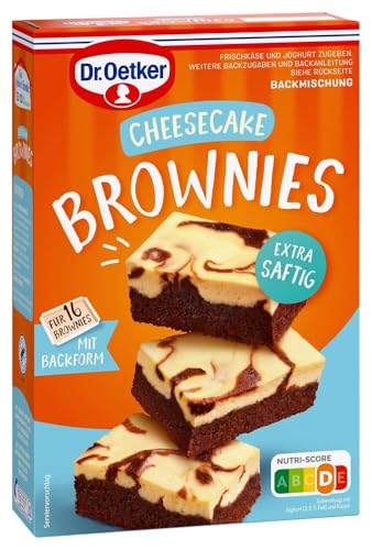 Dr. Oetker Backmischung Brownies Cheesecake 5er Packung (5 x 446 g) vegetarisches, süßes Dessert zum Backen in Form von schokoladigem Brownie mit cremigen Cheesecake Belag von Dr. Oetker