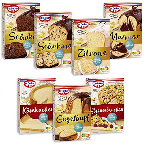 Dr. Oetker Backmischungen Kuchenmischungen 7er Probier-Set Zitronen Kuchen, Schoko Kuchen, Schokino Kuchen, Marmor Kuchen, Gugelhupf, Käse Kuchen, Streusel Kuchen von Dr. Oetker