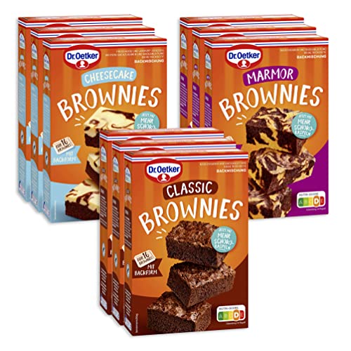 Dr. Oetker Brownie Backmischungen - 9er Pack für jeweils 16 Brownies inkl. Backform, in den Sorten Classic, Marmor und Cheesecake von Dr. Oetker