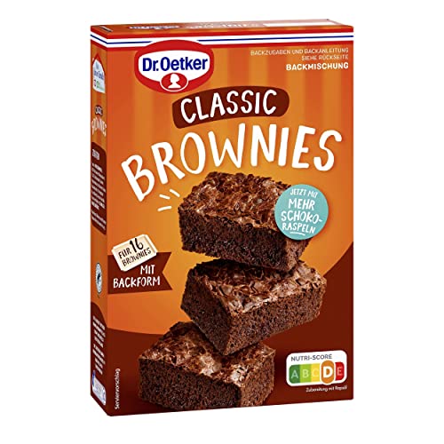 Dr. Oetker Brownies, 8er Pack (8 x 462 g), Backmischung für dunklen Rührteig mit Raspelschokolade zum Zubereiten von 16 Brownies, inkl. praktischer Backform von Dr. Oetker