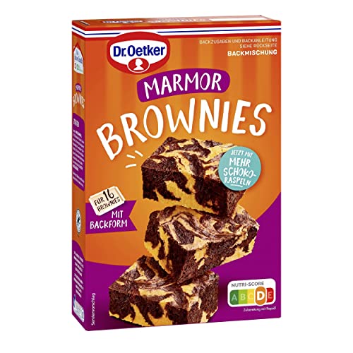Dr. Oetker Brownies Marmor, 8er Pack (8 x 456 g), Backmischung für marmorierten Rührteig, zum Zubereiten von 16 individuell marmorierten Brownies, inkl. praktischer Backform von Dr. Oetker