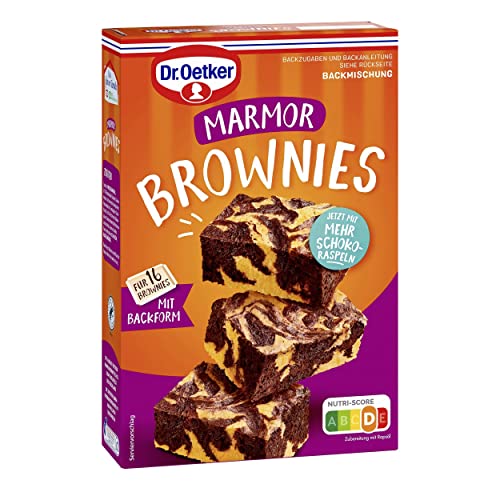 Dr. Oetker Brownies Marmor, 8er Pack (8 x 456 g), Backmischung für marmorierten Rührteig, zum Zubereiten von 16 individuell marmorierten Brownies, inkl. praktischer Backform von Dr. Oetker