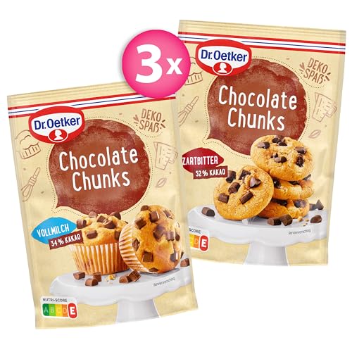Dr. Oetker Chocolate Chunks Vollmilch & Zartbitter 6er Set, Vollmilchschokoladenstückchen & Zartbitterschokoladenstückchen zum Backen oder als leckeres Topping für Muffins, Kuchen und Desserts Dr. Oetker Chocolate Chunks Vollmilch & Zartbitter 6er Set, Vollmilchschokoladenstückchen & Zartbitterschokoladenstückchen zum Backen oder als leckeres Topping für Muffins, Kuchen und Desserts von Dr. Oetker