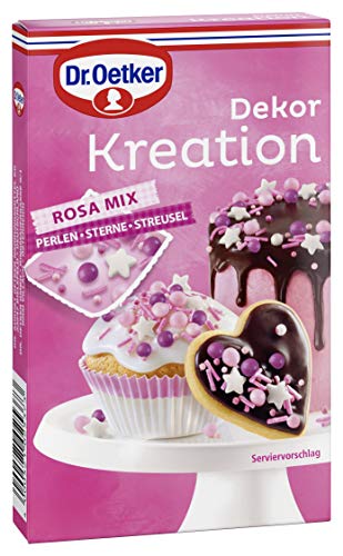 Dr. Oetker Dekor Kreation Rosa Mix, 60 g, Sterne, Streusel & Perlen in Weiß-, Lila- und Rosatönen, zum Verzieren von Plätzchen, Torten & Desserts, Dekor-Mix aus Zuckermasse von Dr. Oetker