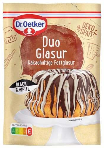 Dr. Oetker Duo Glasur Black & White 8er Pack (8 x 125g) | Dr. Oetker Glasur, kakaohaltige Fettglasur: Glasur bestehend aus weißer und dunkler Kuchenglasur von Dr. Oetker