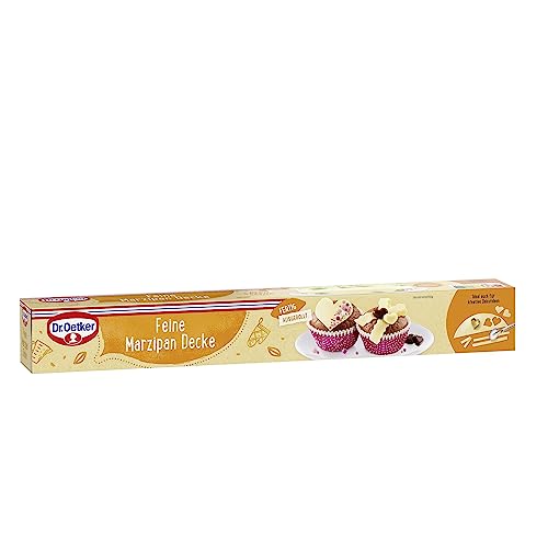 Dr. Oetker Feine Marzipan Decke, 3 x 300 g, fertig ausgerollter Überzug, zum Umhüllen und Verzieren von Torten, Kuchen & Gebäck bis Ø 26 cm, sofort gebrauchsfähig, vegan von Dr. Oetker