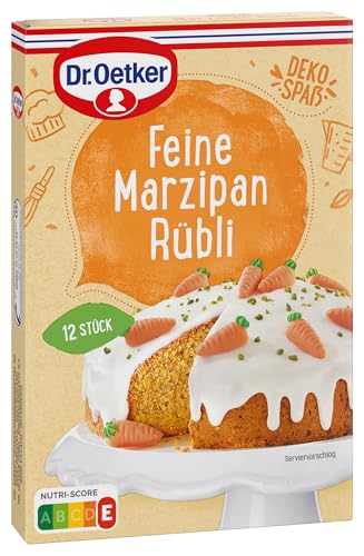 Dr. Oetker Feine Marzipan Rübli 4er Pack, 4 x 42 g, Halbrelief-Figuren in Möhrenform, Marzipan-Dekor zum Verzieren von Karottenkuchen, essbare Kuchen- & Tortendekoration von Dr. Oetker